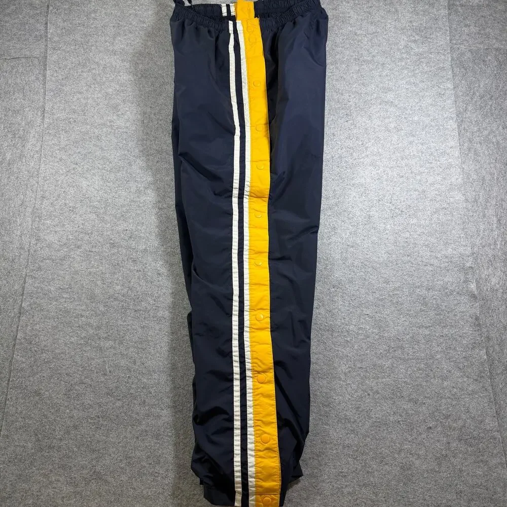 Vintage Holloway Track Pants Mens M Navy Yellow Stripe Snap Side Tearaway Wind